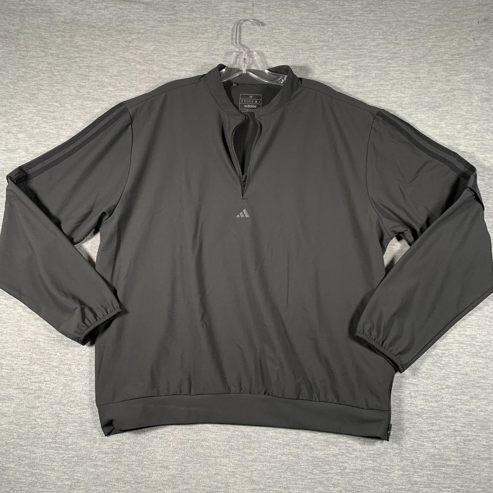 Adidas Windbreaker Jacket Mens Medium Black‎ 1/4 Zip Performance Pullover Top